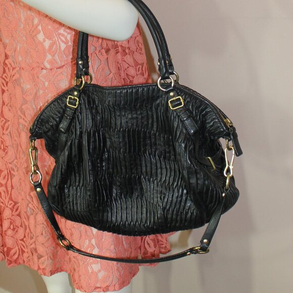 Coach Madison Sophia Black Gathered Leather Shoulder Tote  Handbag - Picture 3 of 10